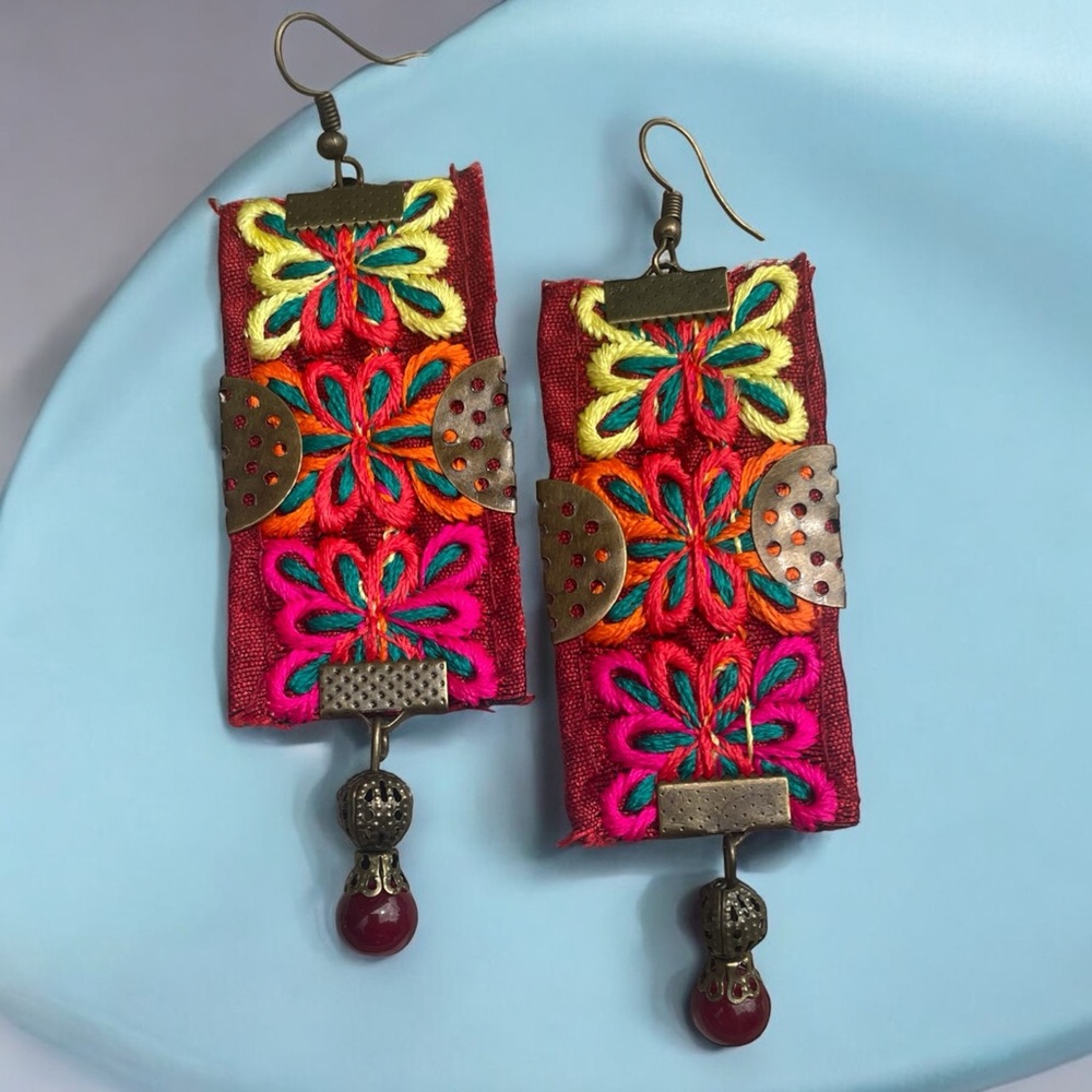 Dangling Embroidered earrings boho style